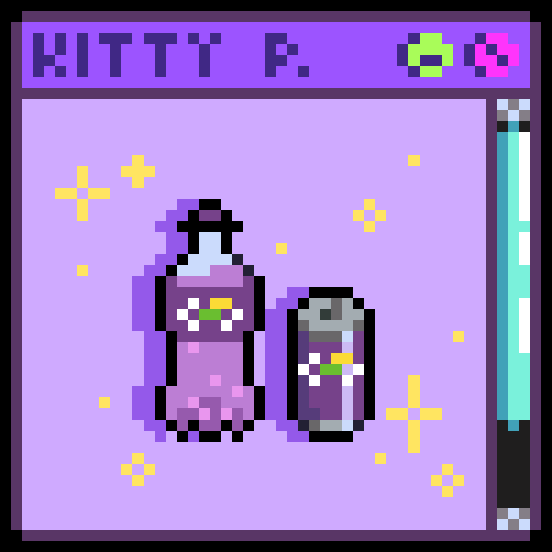 A pixel art image of a purple sprite bottle and can. The pun is about video game sprites.