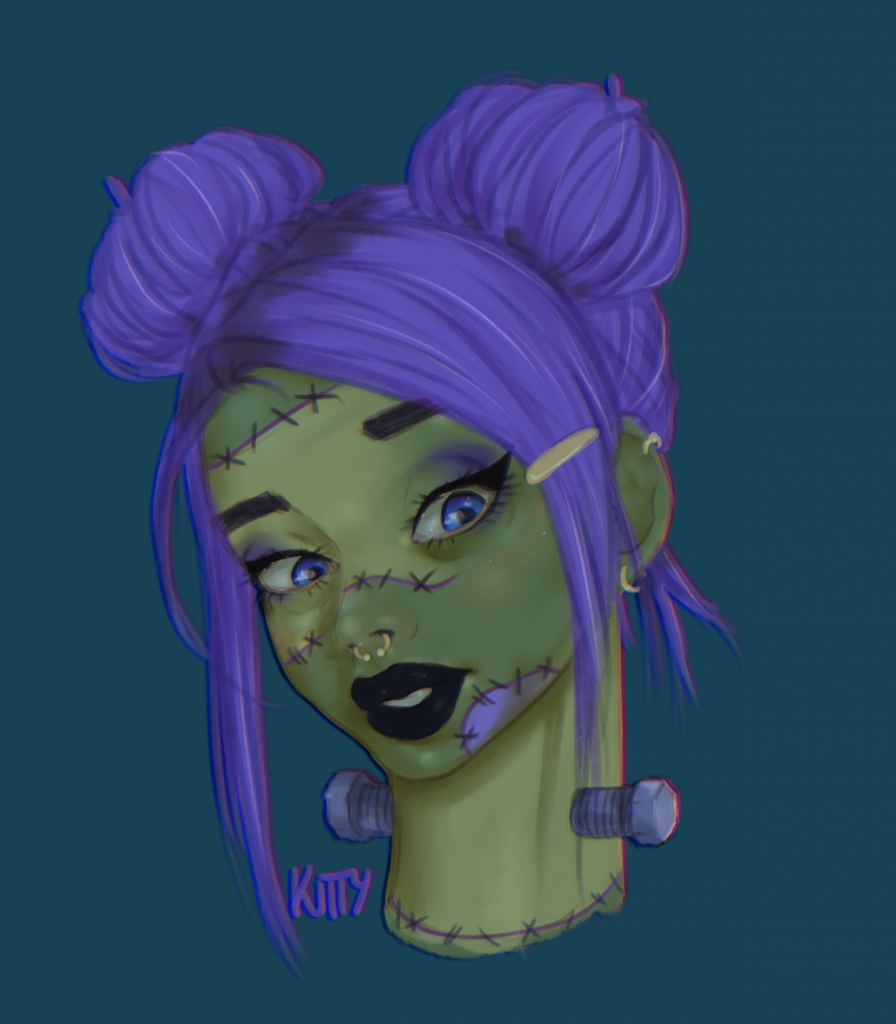 A portrait of the iconic Frankenstein girl from the Mindless Self Indulgence album 'Frankenstein Girls Will Seem Strangely Sexy', which was a very influential album to my art.