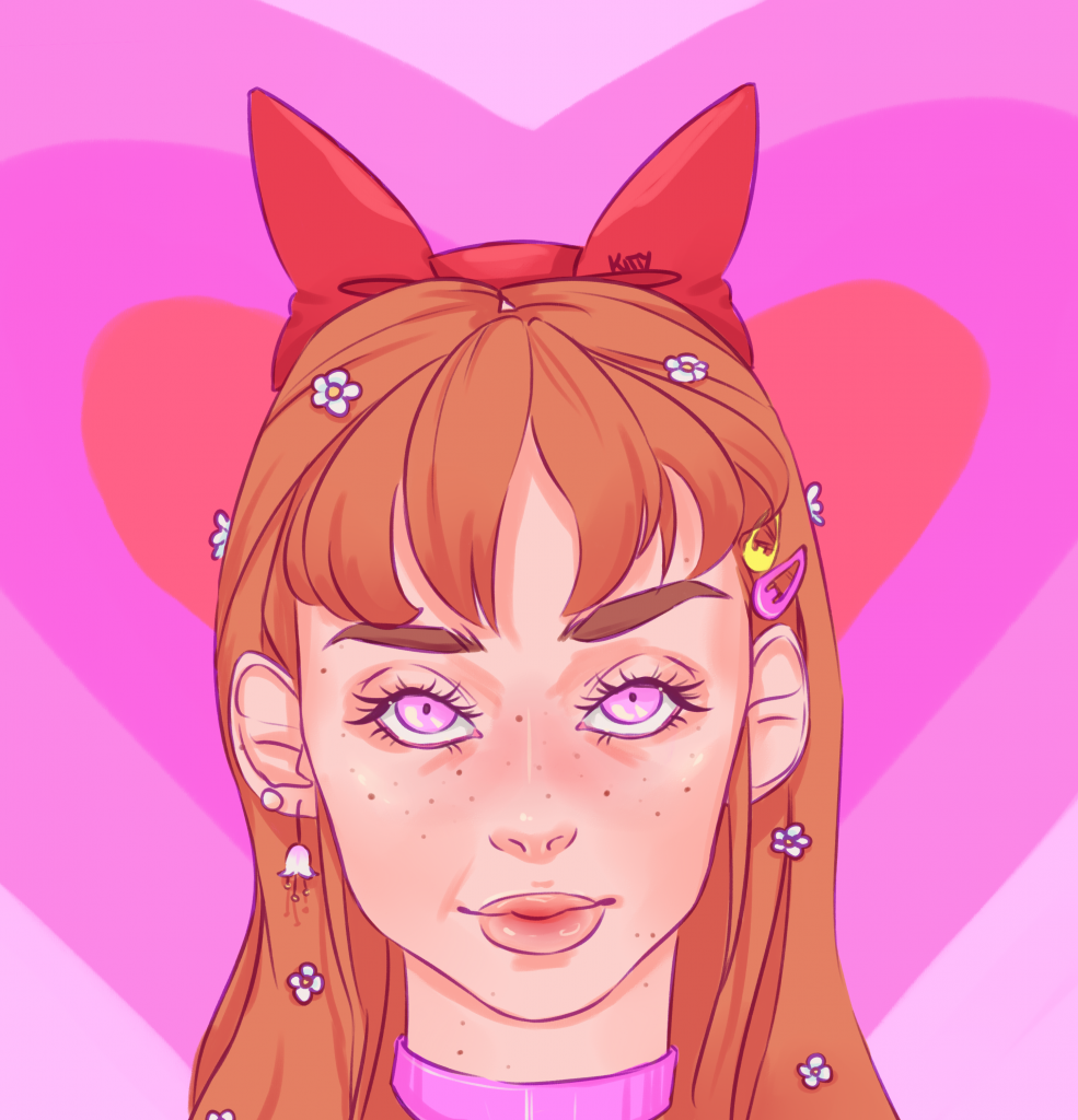A digital portrait of Blossom from Powerpuff Girls in a semi-realistic art style.